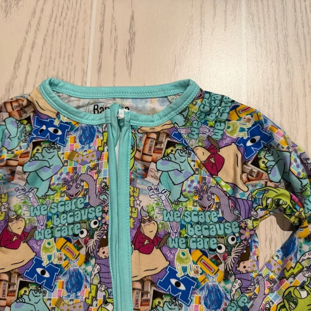 Little Britches Boutique Bamboo Zippy Pajamas Monsters Inc 2 Way Zip Unisex 2T‎